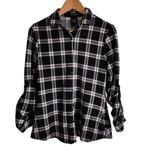Trovare SMALL black white red plaid button-down shirt shacket westerncore